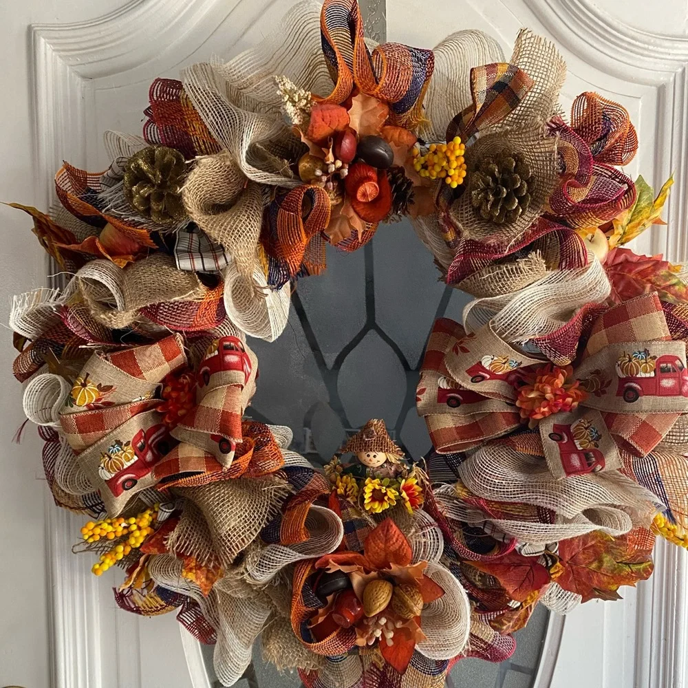 Large Handmade Fall Wreath with Lights